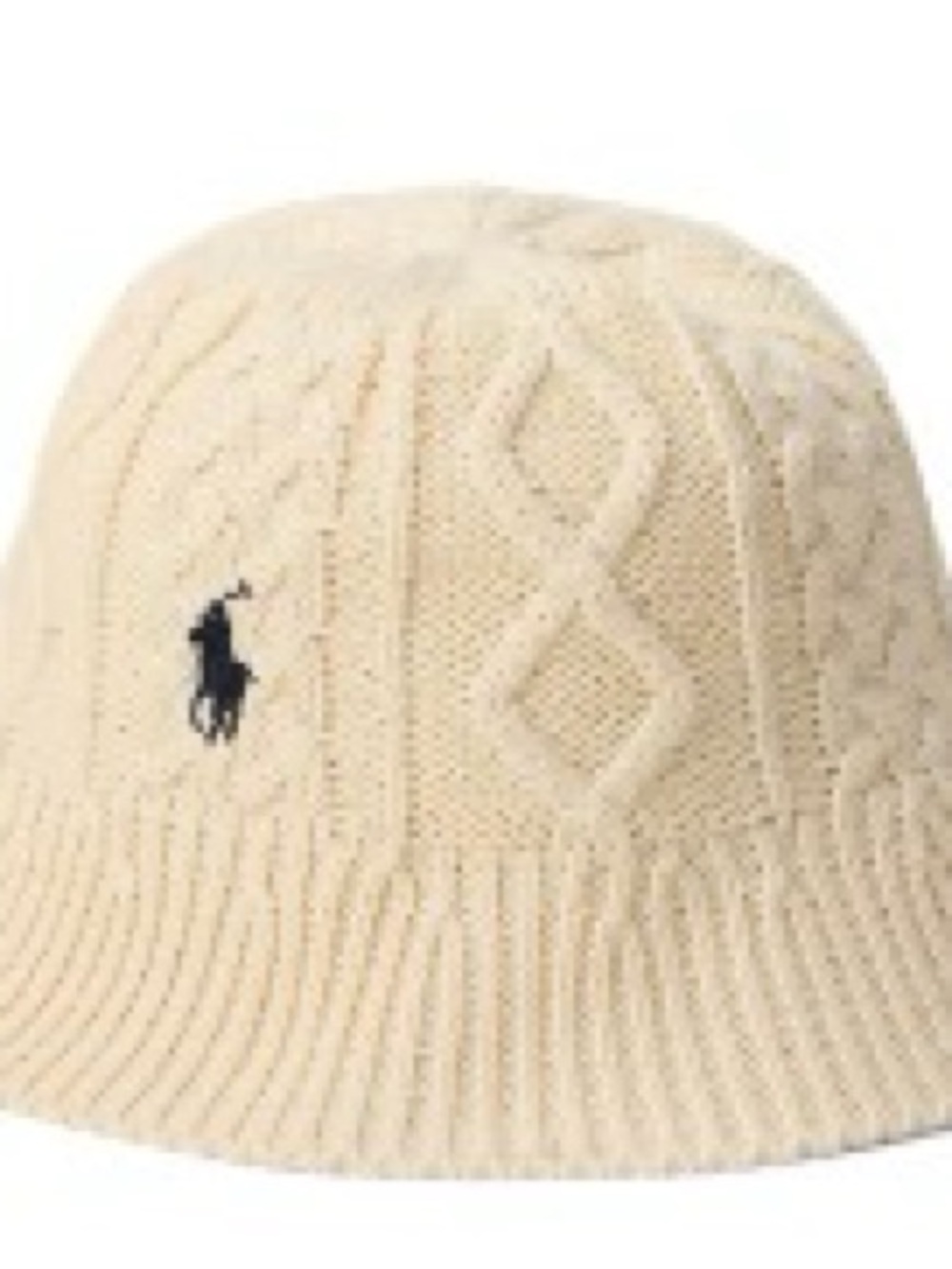 Ralph Lauren Men & ladies Ivory Cable-Knit Bucket Hat with Polo Logo